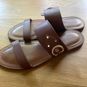 Coach leather sandal slides w/ gold buckle